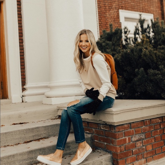 Roolee Tops - Roolee Tan and Cream Baseball Sweatshirt M